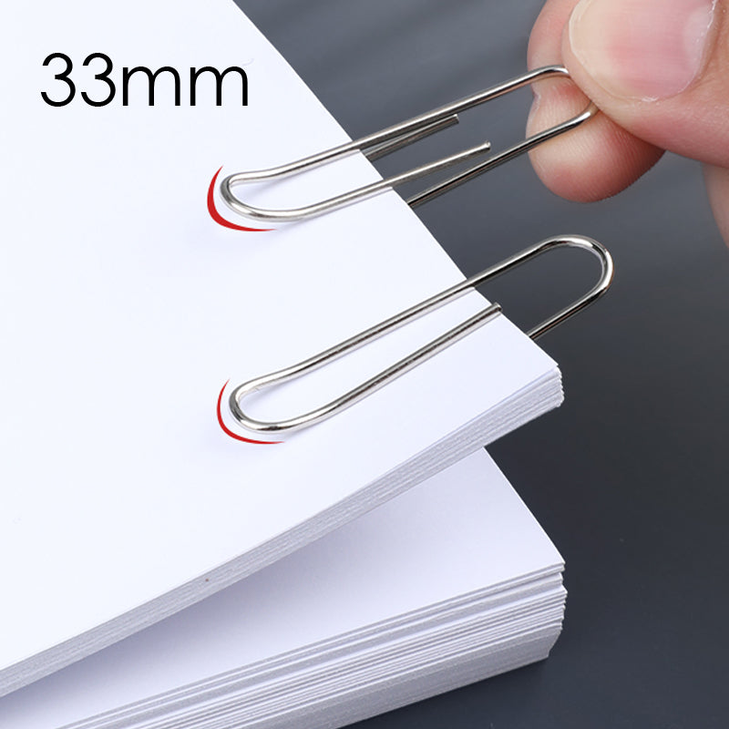 Pack of 100 Nickel Paper Clips 33mm