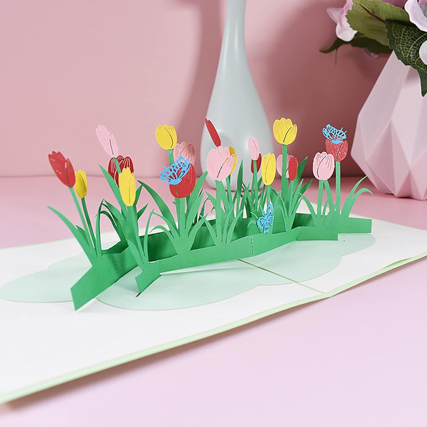 Colorful Tulip 3D Pop Up Greeting Card - Mother's Day Anniversary Birthday Get Well