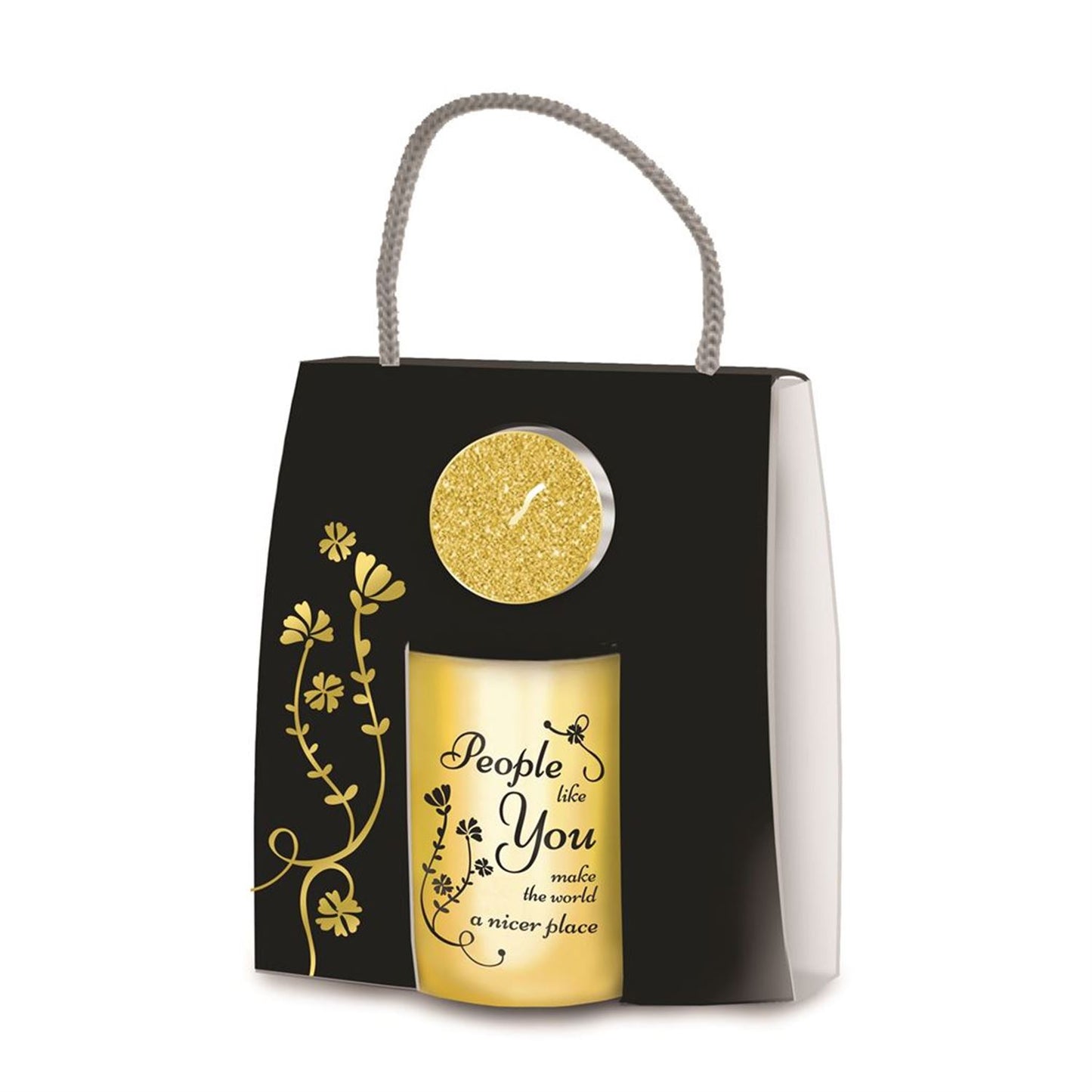 Black and Gold People Like You Glass Sentiment Tealight Candle Holder with Bag