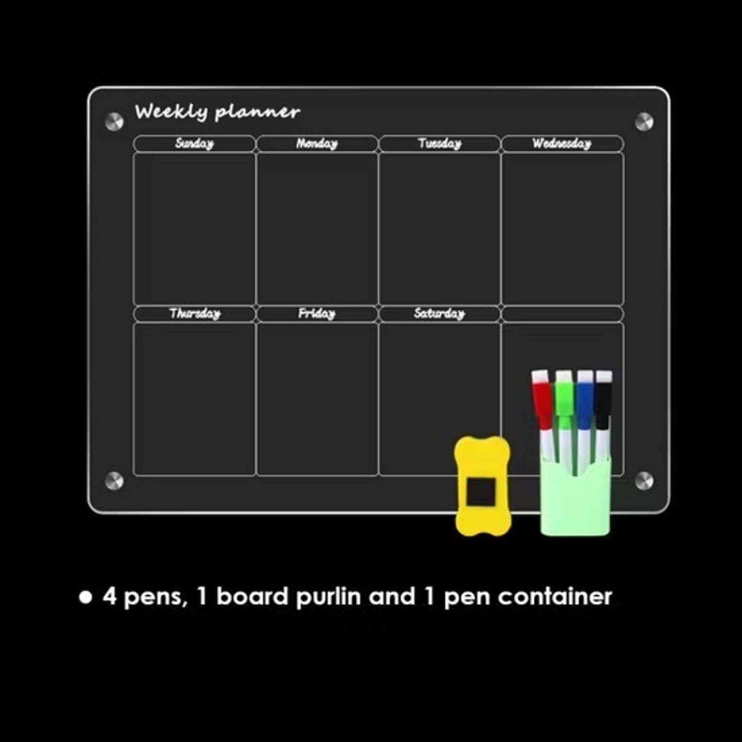 Glass Dry Erase Magnet Whiteboard Weekly Planner for Refrigerator