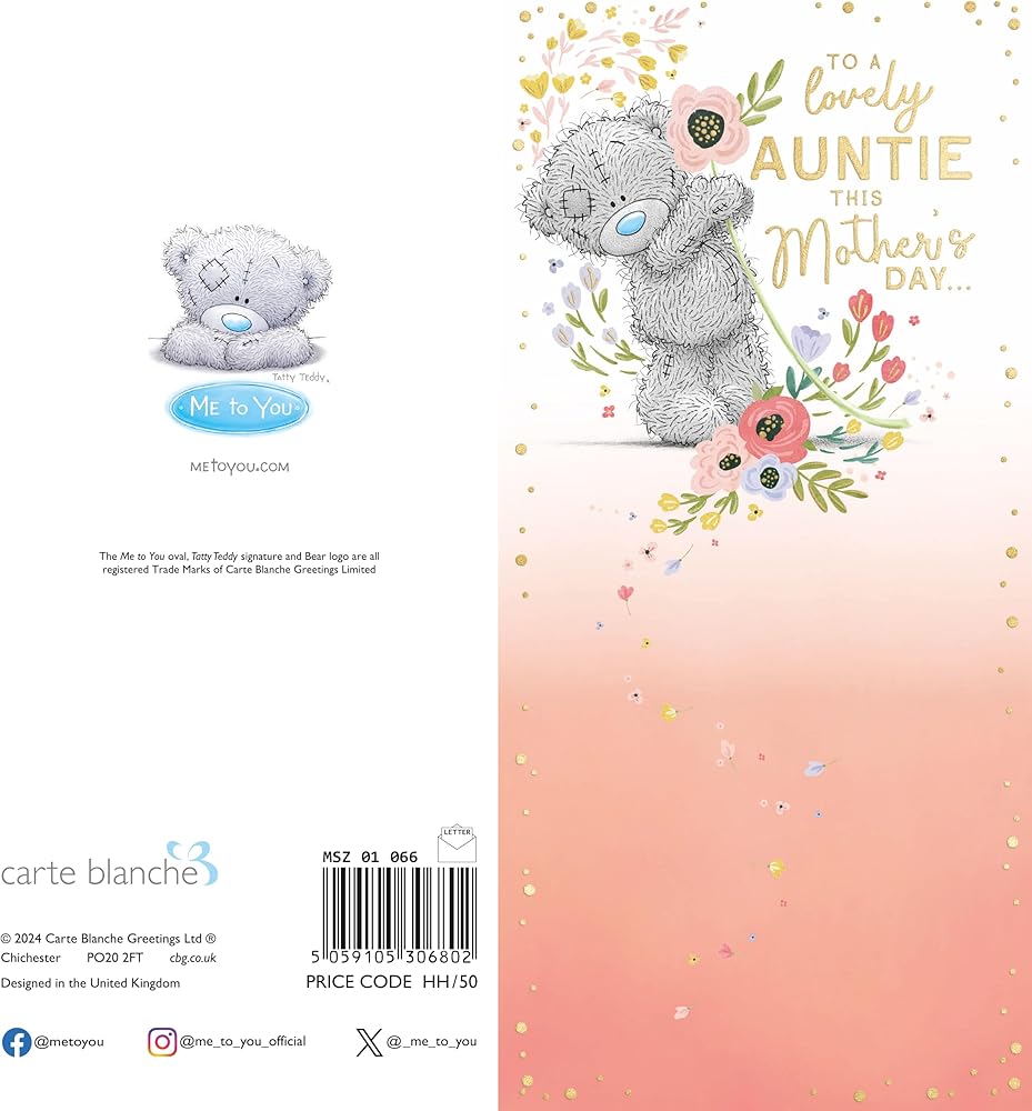 Bear With Flower in Paws Lovely Auntie Mother's Day Card