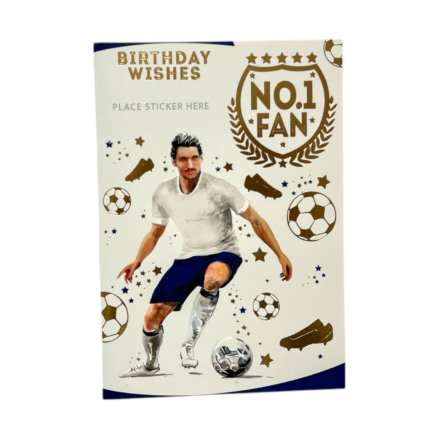 A Man In White and Blue Soccer Uniform Customized Male Birthday Card