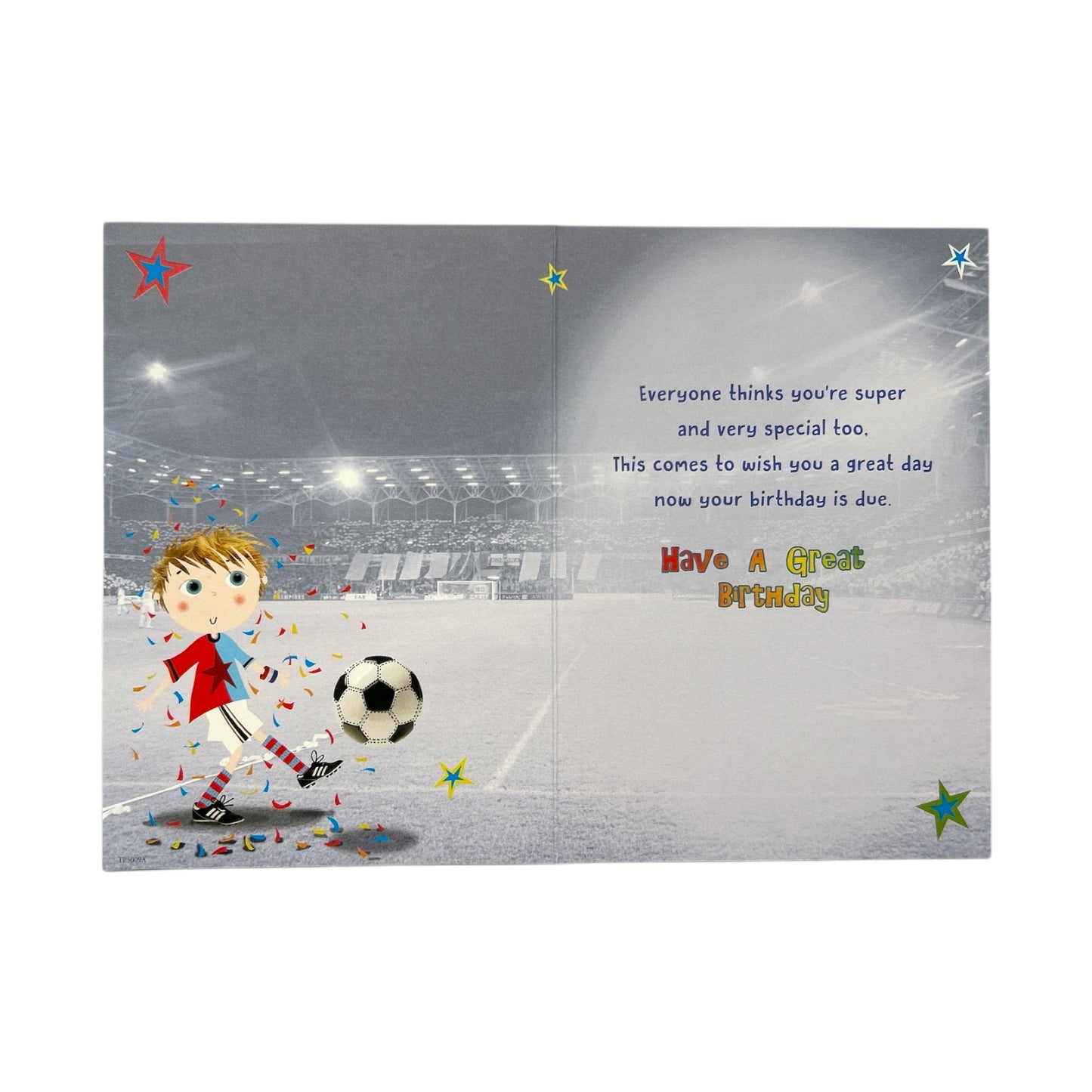 Open Male Juvenile Trendy Pops Boy With Football Design Birthday Card