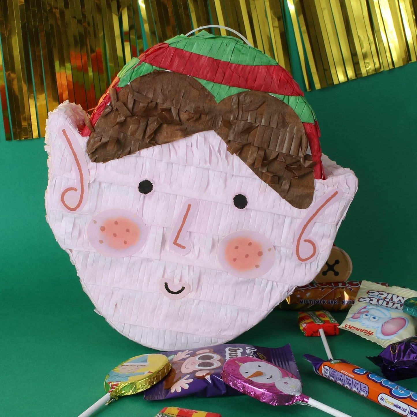 Xmas Elf Head Shaped Pinata With Face Stickers