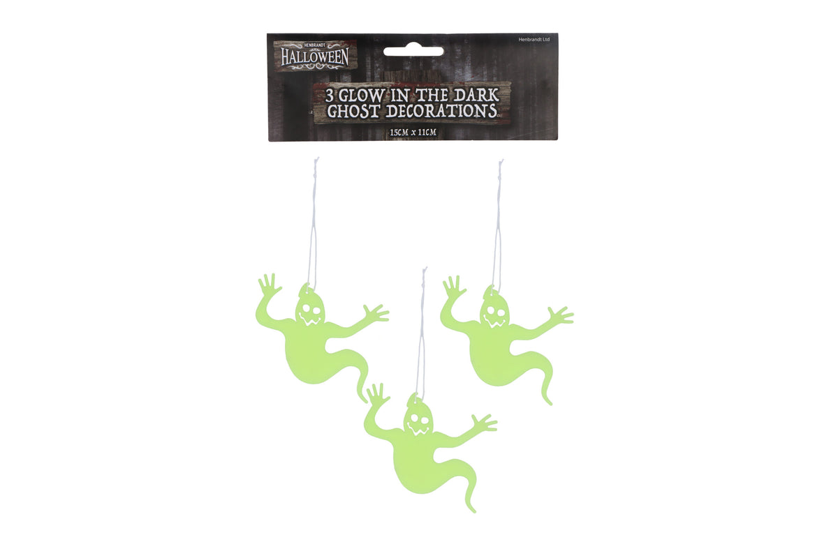 Pack of 9 Glow in the Dark Hanging Ghosts - Haunted House Halloween Decoration Trick or Treat Party Bag Fillers