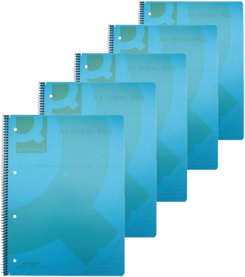 Pack of 5 A4 160 Pages Blue Spiral Bound Polypropylene Notebooks
