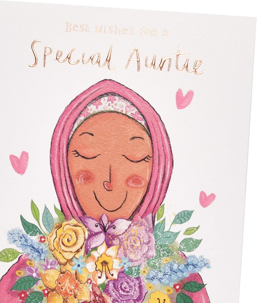 Character Holding Bouquet Auntie Birthday Card