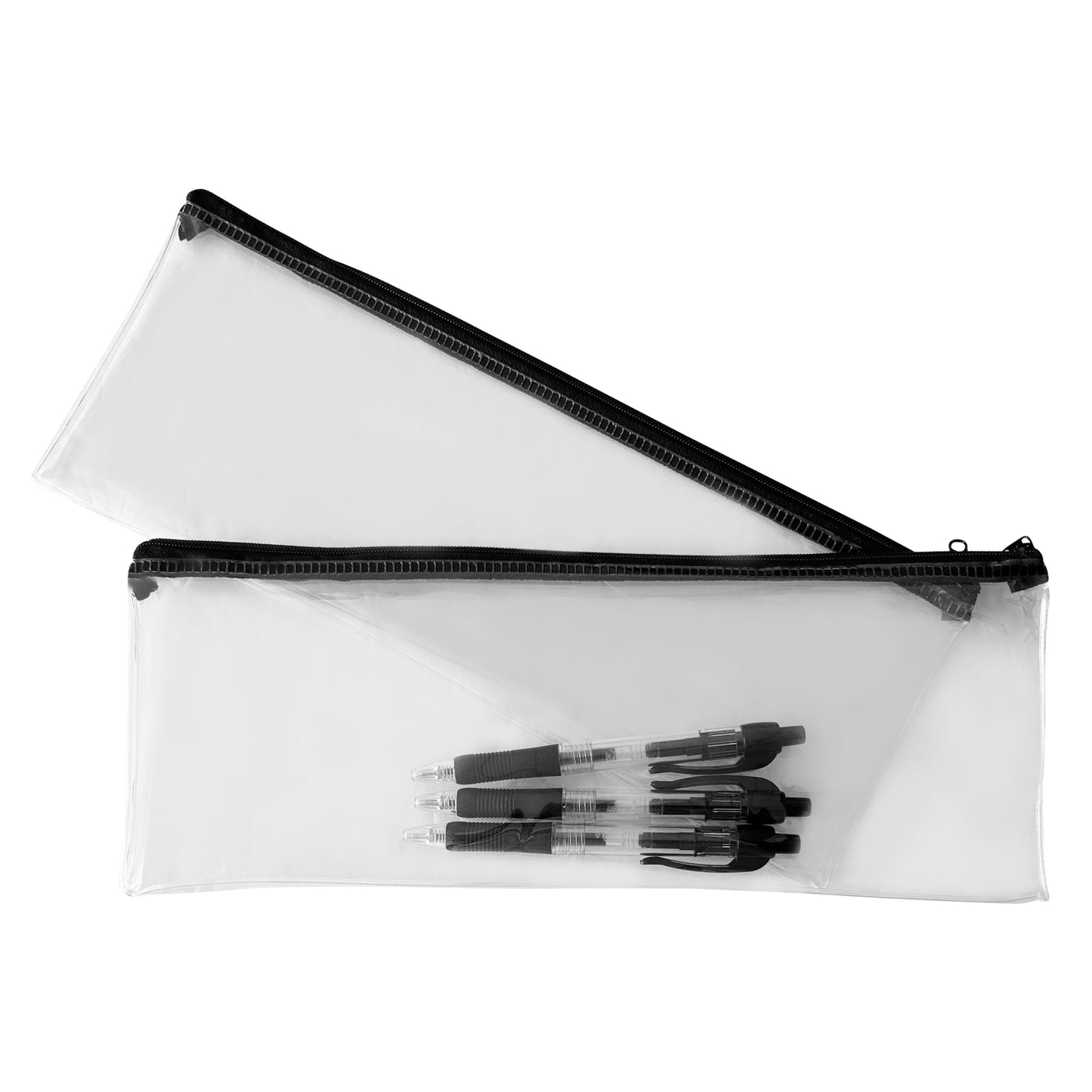 Pack of 2 Janrax 13x5" Black Zip Clear Exam Pencil Cases