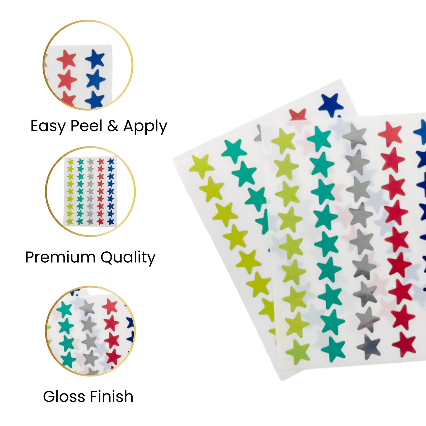 Pack of 1080 Assorted Primary Colours 15mm Self-Adhesive Shiny Stars