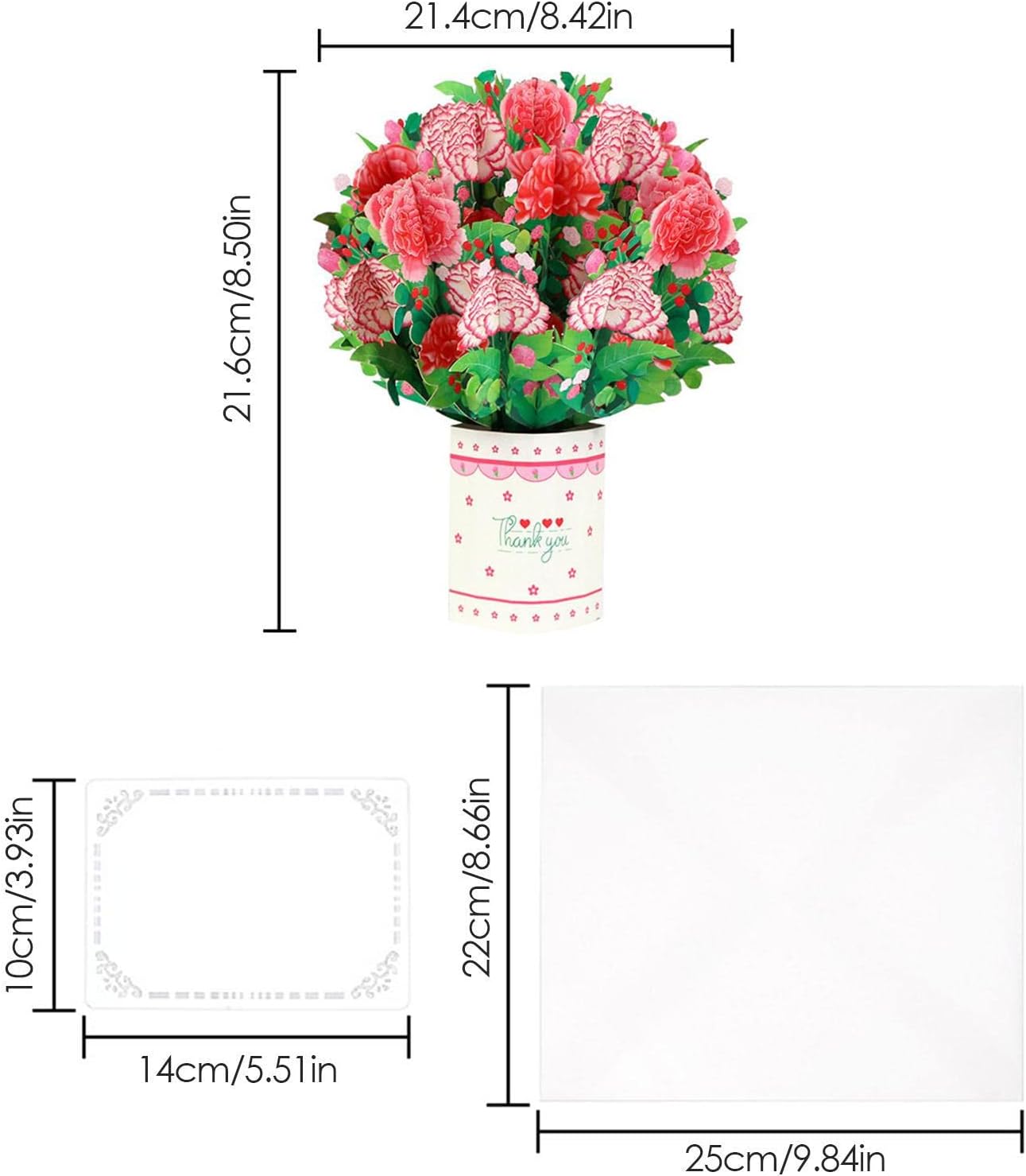 Carnation Charm 3D Pop Up Greeting Card - Mother's Day Birthday Wedding Anniversary
