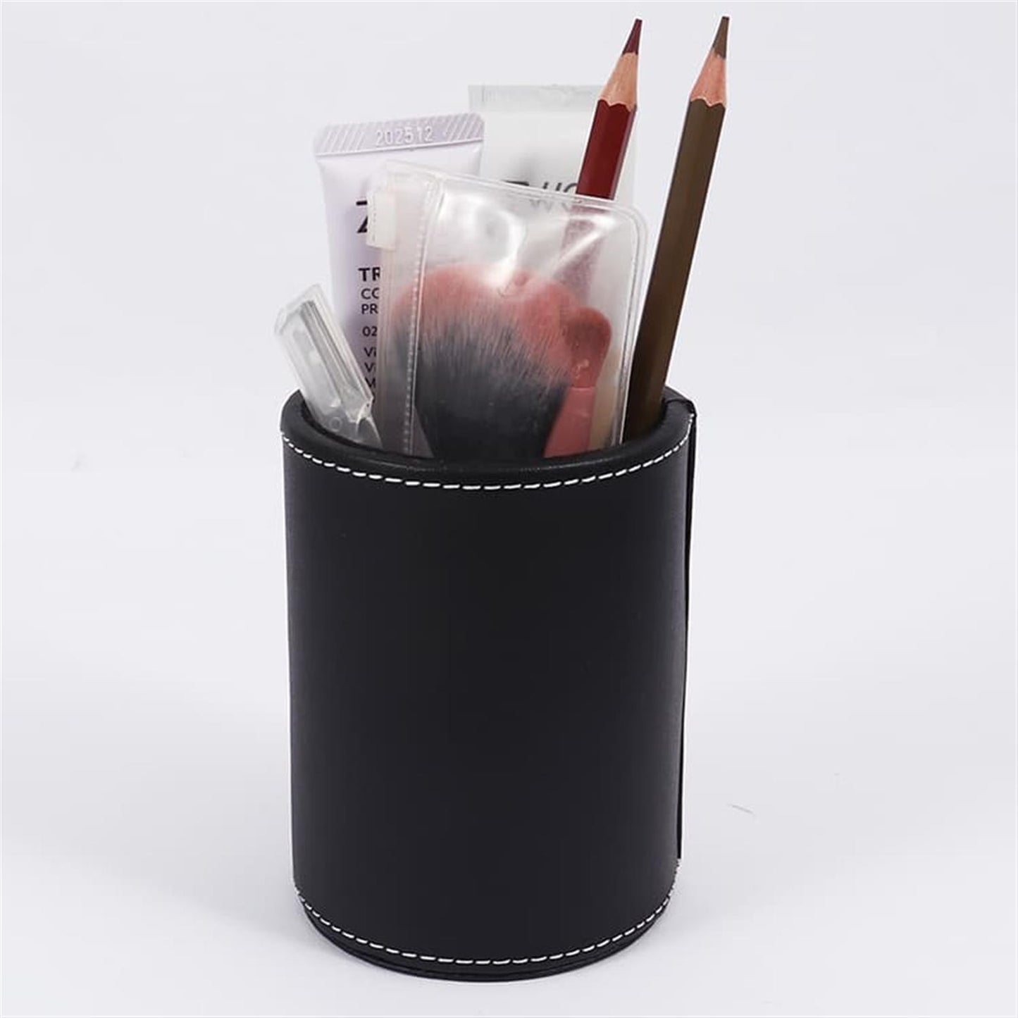 Black PU Leather Pencil Cup for Desktop Stationery Organizer 8 x 11cm