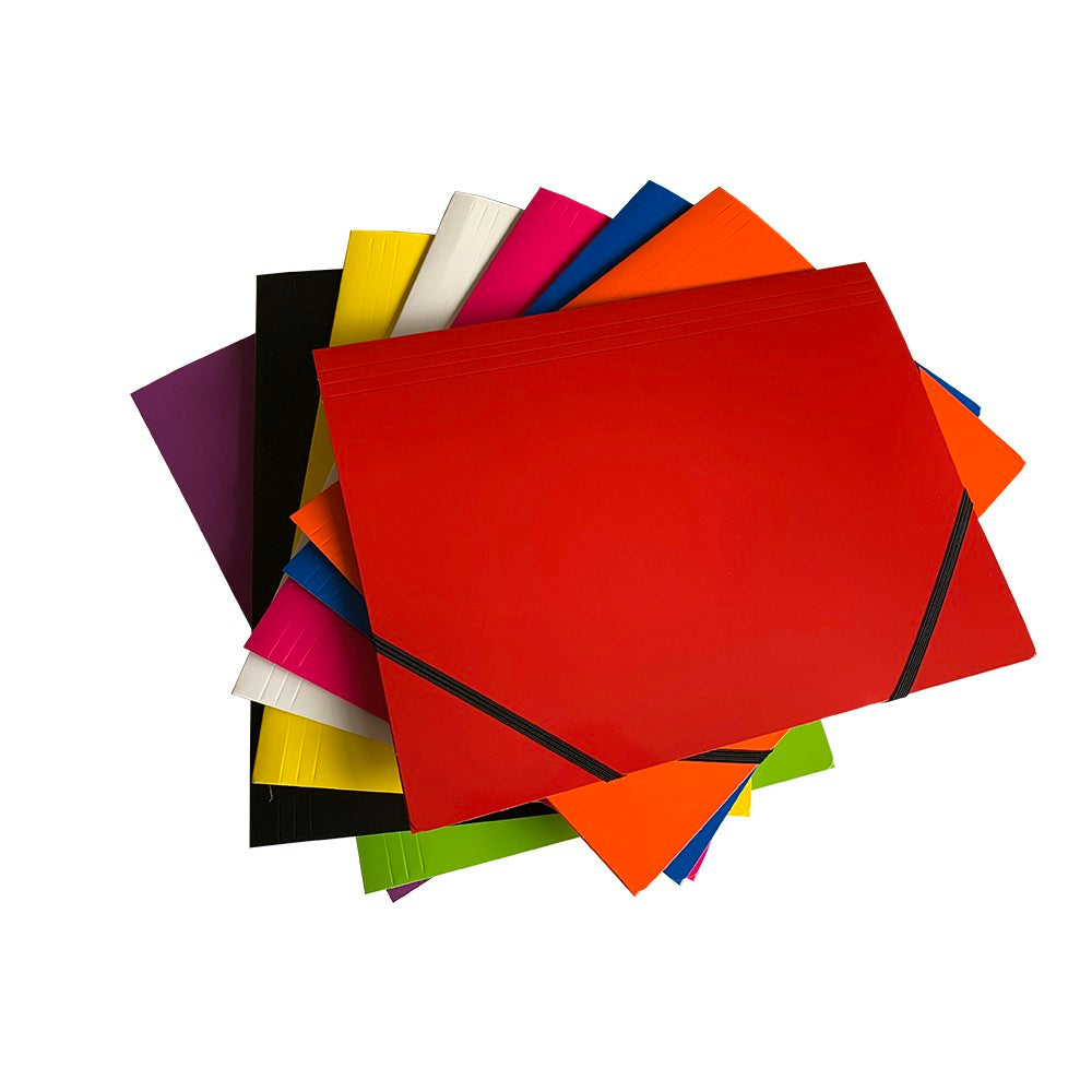 Pack of 12 Janrax A4 Blue Laminated Card 3 Flap Folders with Elastic Closure