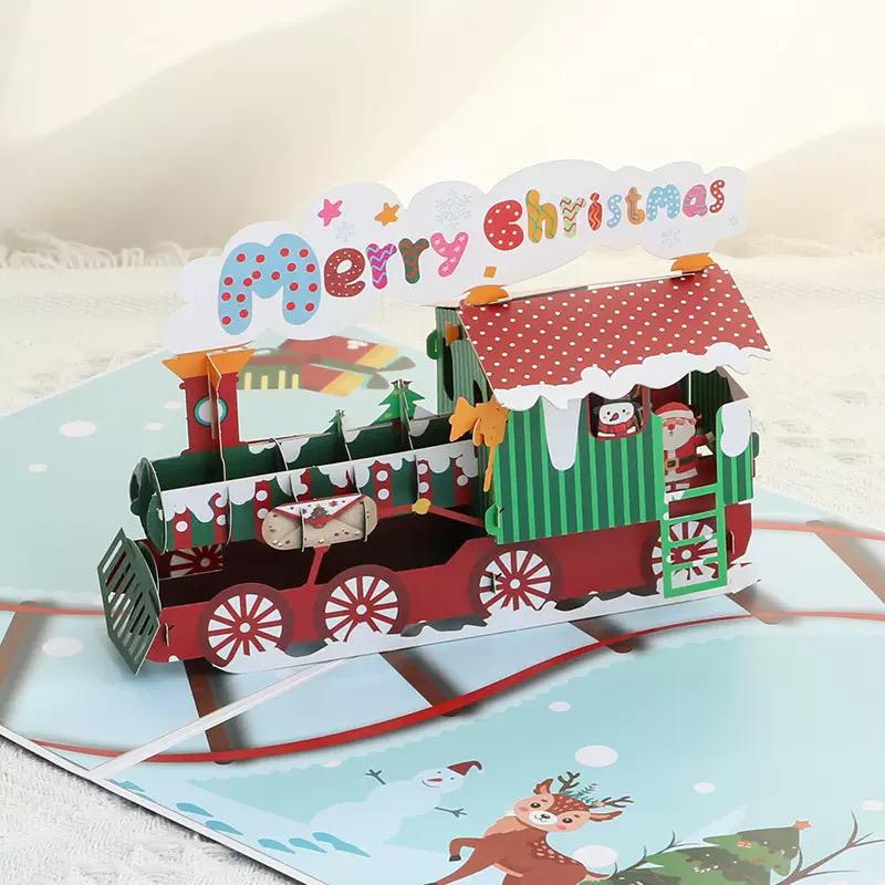 Snowy Journey with Colorful Train 3D Pop Up Christmas Card