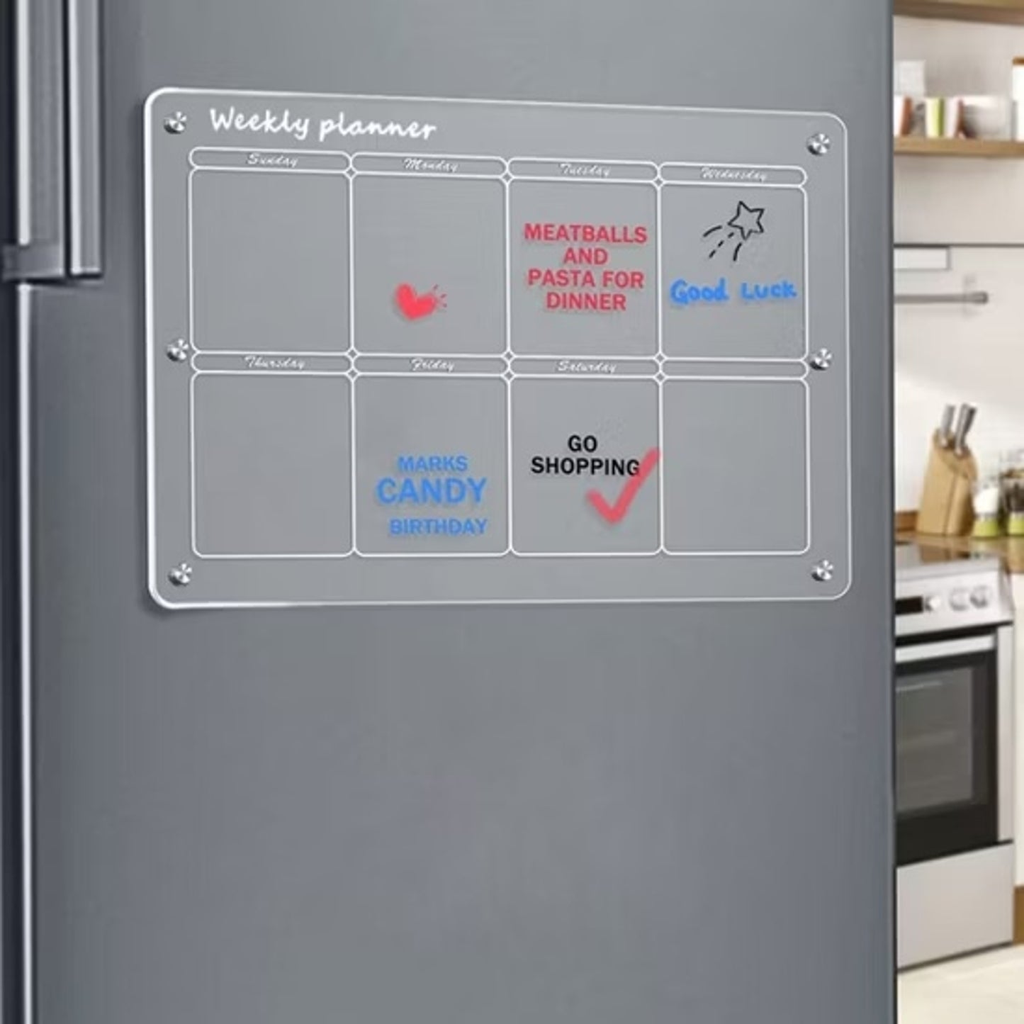 Glass Dry Erase Magnet Whiteboard Weekly Planner for Refrigerator