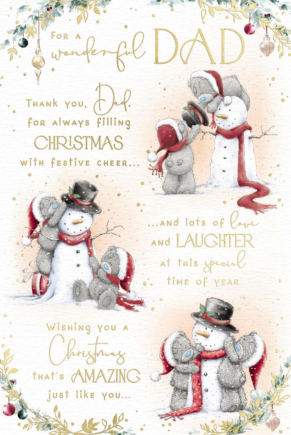 Bears With Snowman Wonderful Dad Christmas Card
