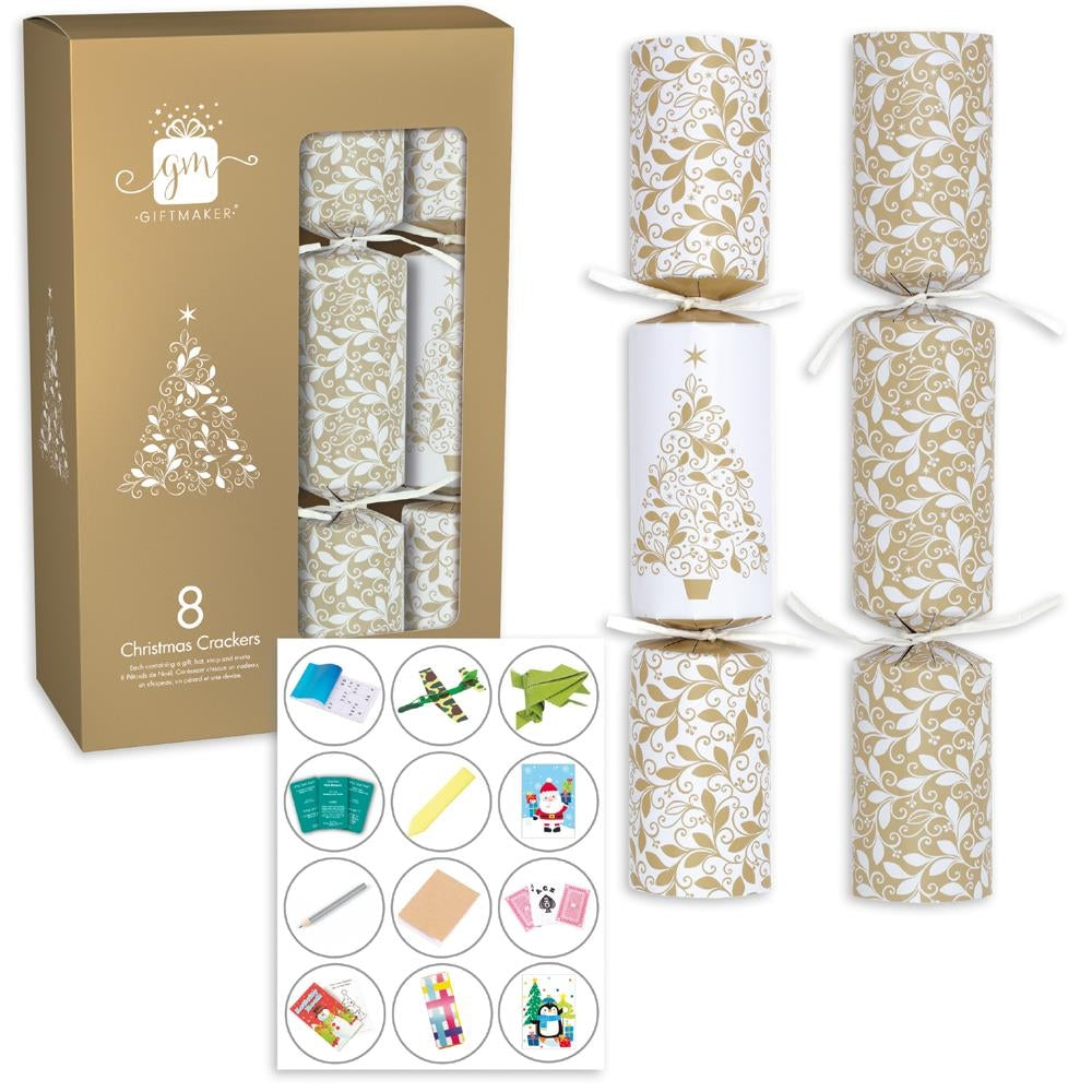 Pack of 8 Cream and Gold Christmas Dinner Crackers