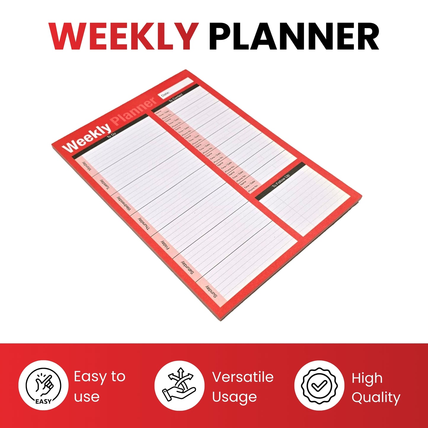 A4 Undated Week to View Desk Planner – 52 Tear‑Off Sheets Weekly To‑Do & Contact Pad