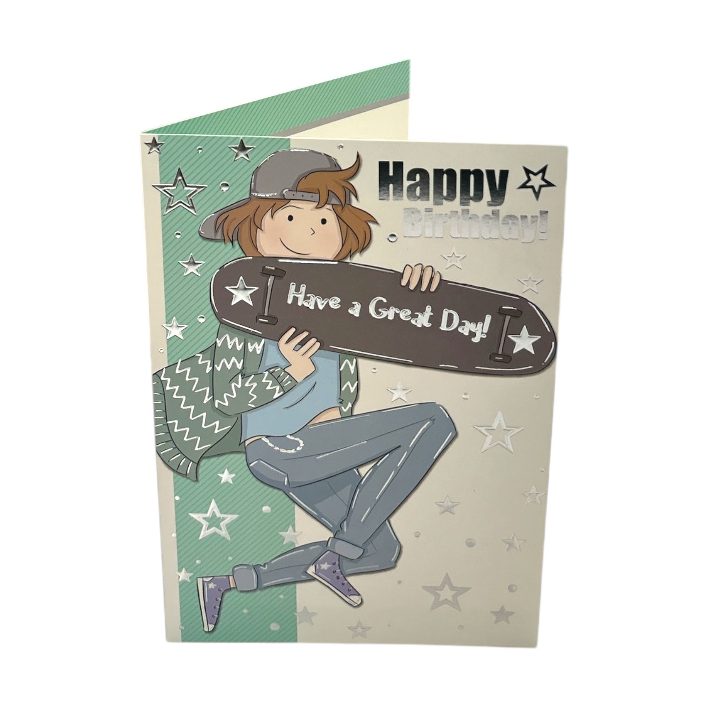 Boy Holding A Skateboard Design Juvenile Male Birthday Card