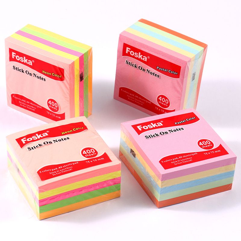 400 Sheets Pastel Colour Sticky Notes Memo Block 75x75mm