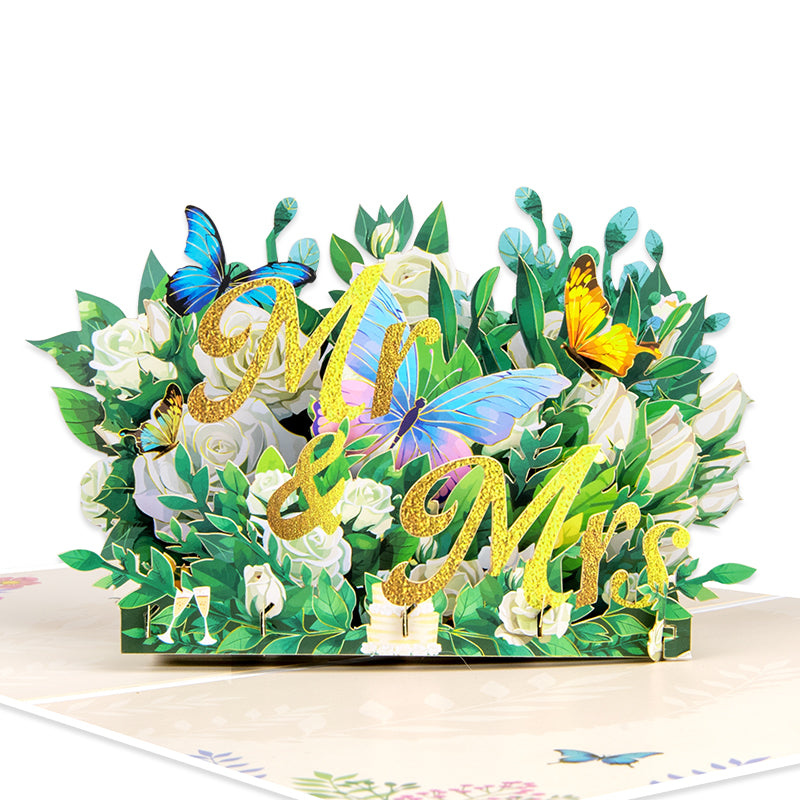 Mr & Mrs with Floral Accents Romantic Pop Up Wedding Congratulations Card