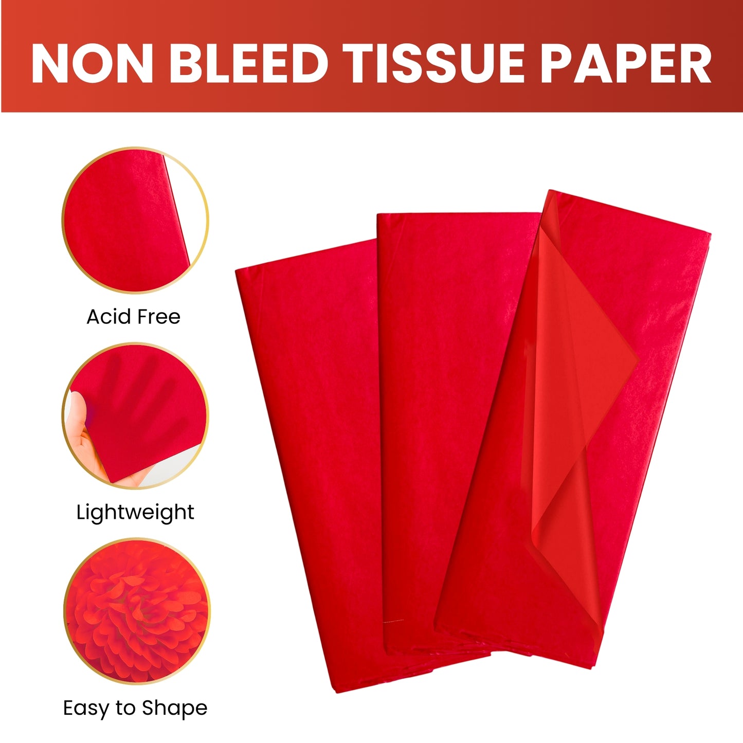 Pack of 200 Red Acid Free 50 x 70cm Tissue Paper Sheets
