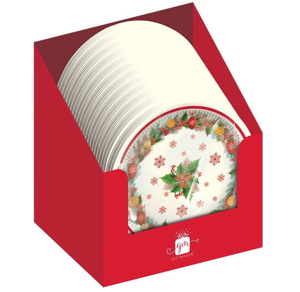 Pack of 6 Christmas Wreath Round Paper Bowls 16.5cm