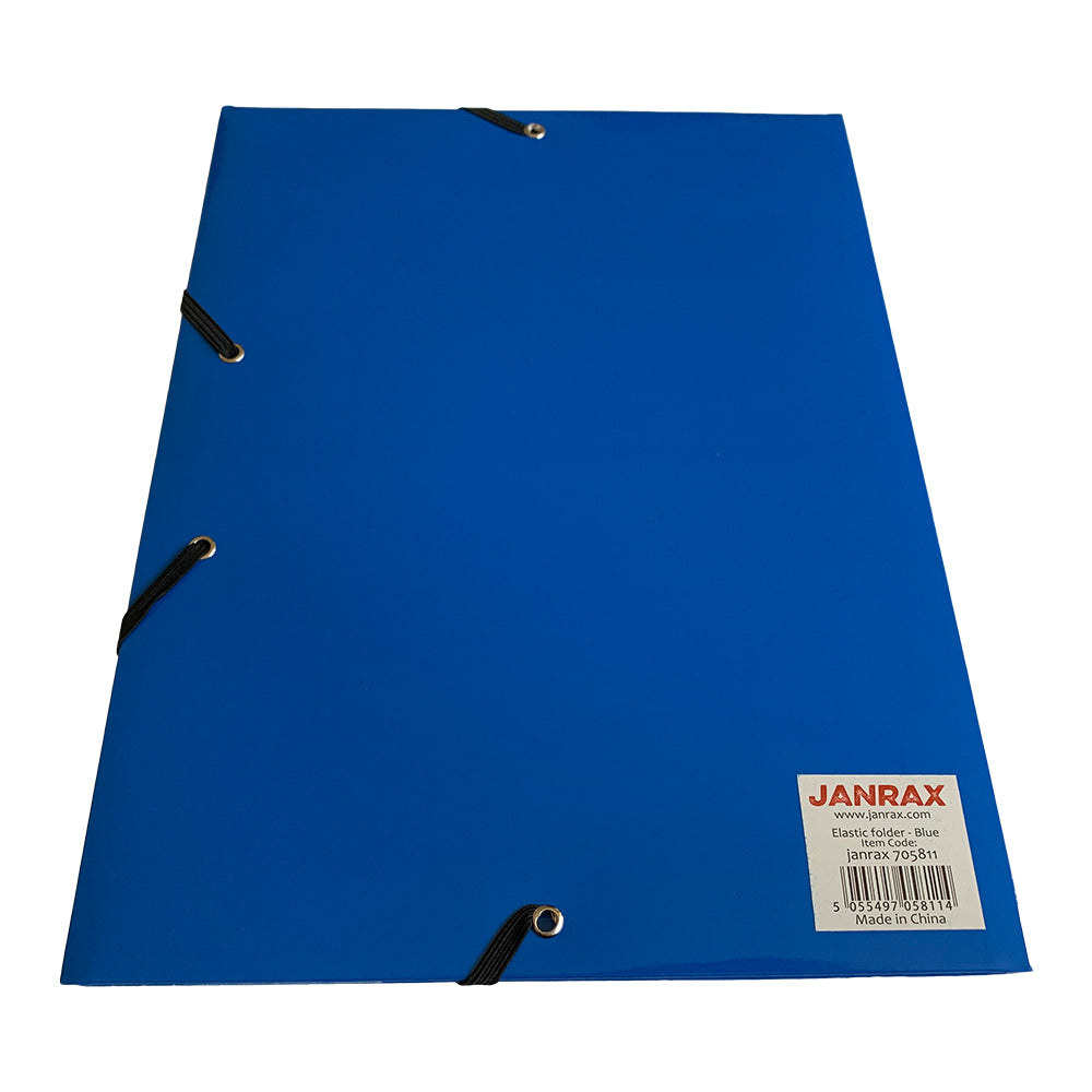 Pack of 12 Janrax A4 Blue Laminated Card 3 Flap Folders with Elastic Closure