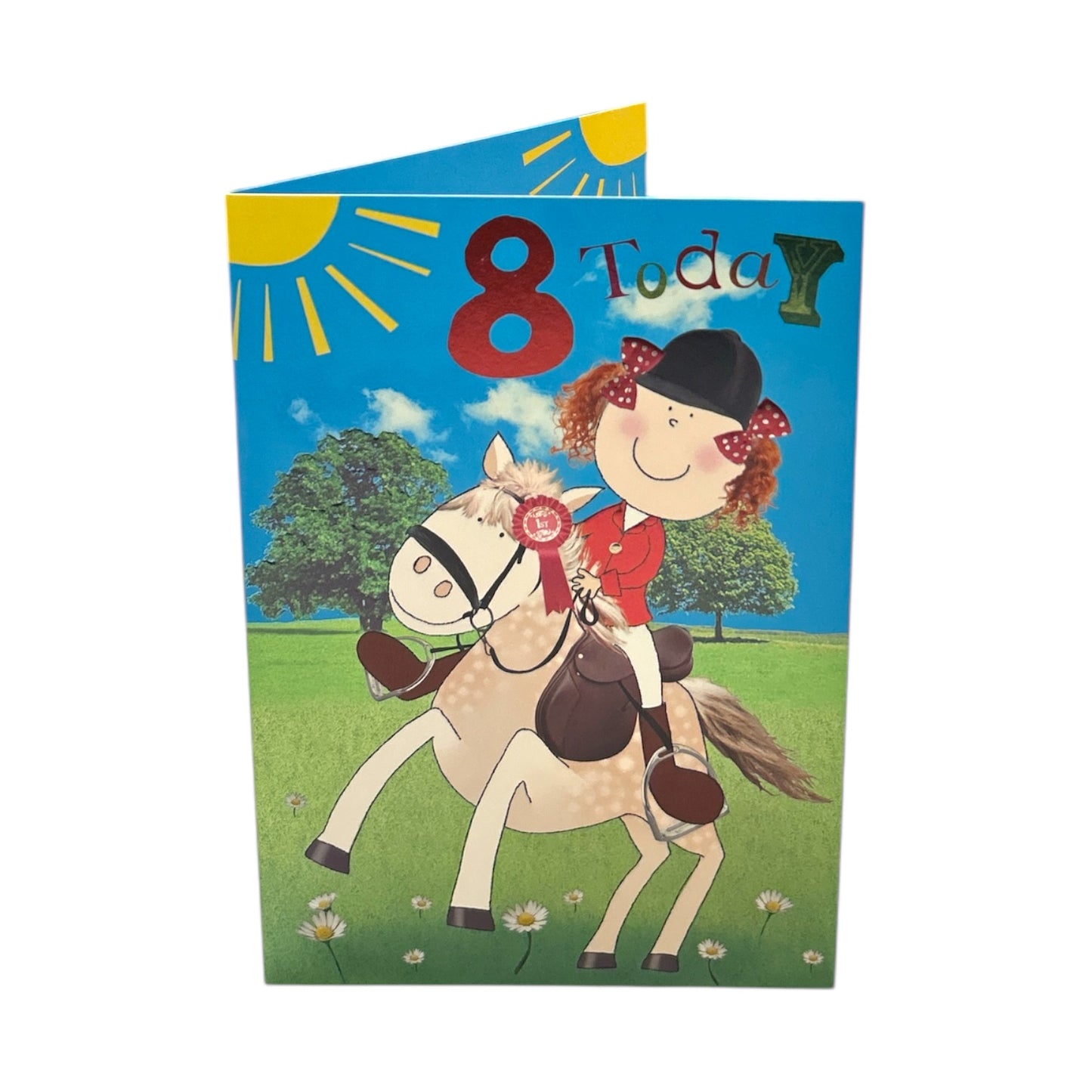 Age 8 Juvenile Girl Riding a Horse Birthday Card