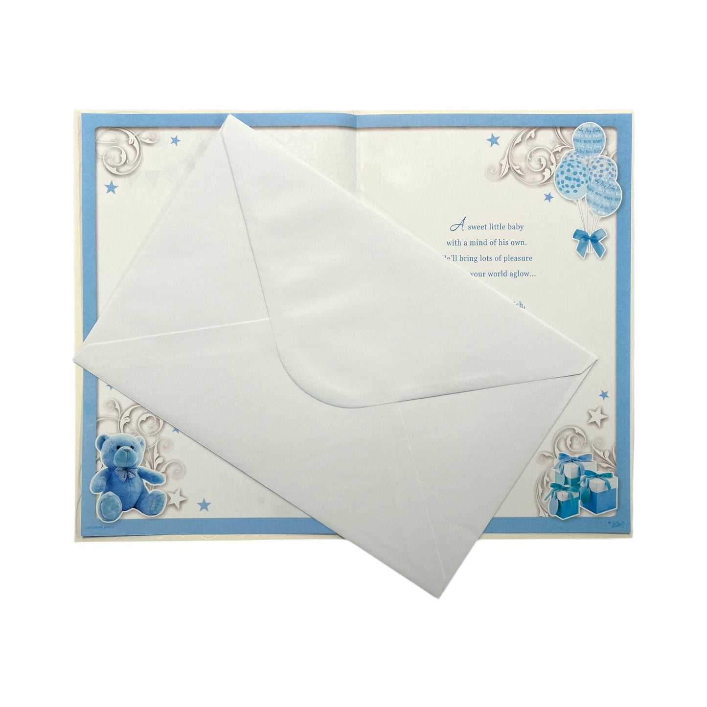 On The Birth Of Grandson Blue Balloons And Teddy Design Opacity Congratulations Card