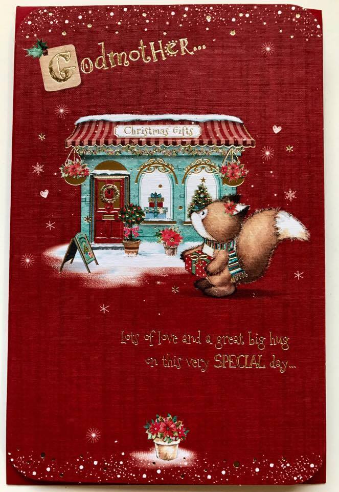 Godmother - Cute Fox Tales Quality Gold Foil Christmas Greeting Card