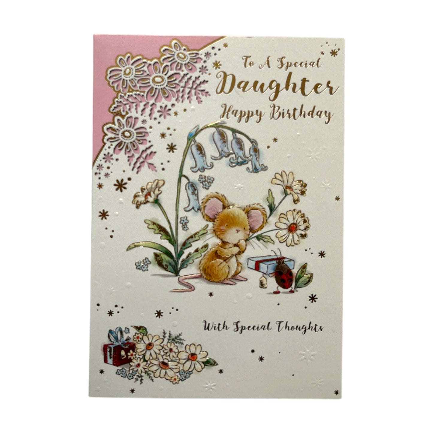 To Dear Daughter Cute Mouse with Flowers Design Birthday Card