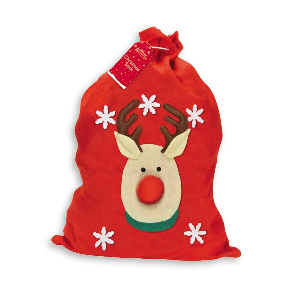 Pack of 6 Christmas Sacks With 3D Reindeer Design