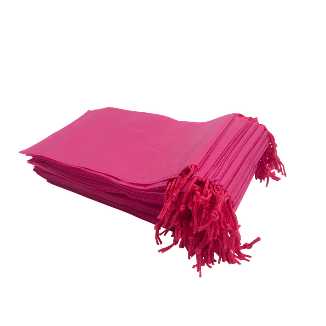 Pack of 100 Pink Coloured 35x25cm Non-Woven Drawstring Bags