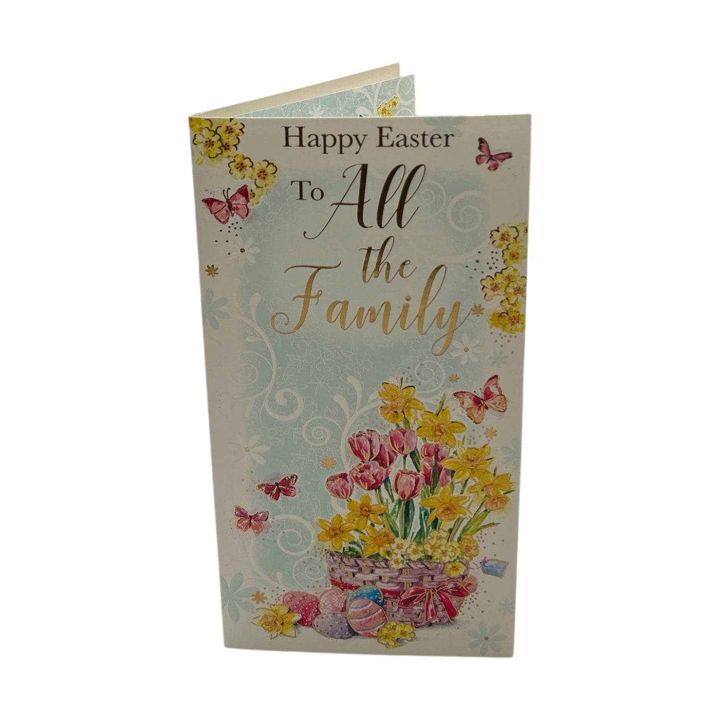 To All The Family Basket of Flowers and Eggs Design Easter Card