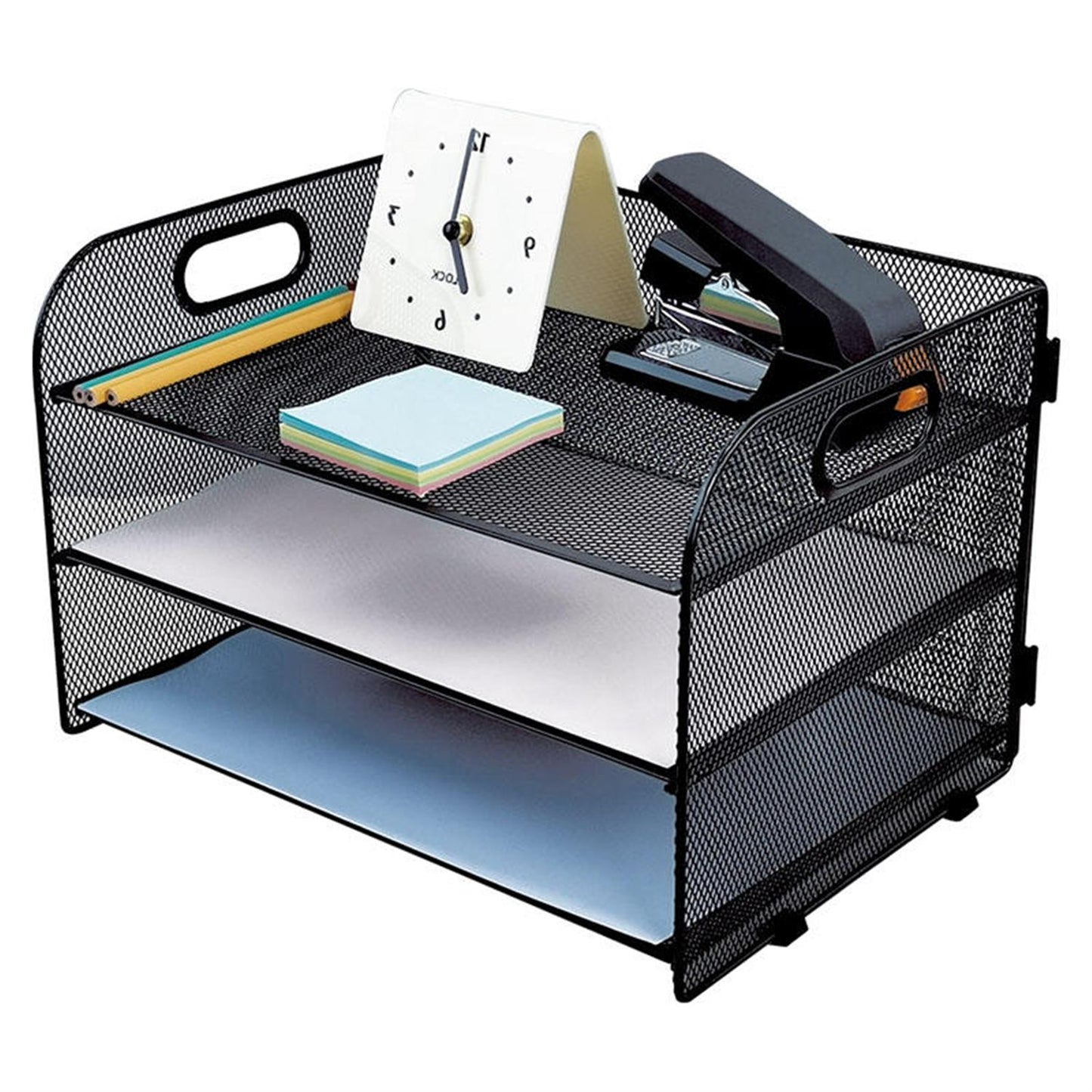 Black Multi-layer Desktop Document Storage Basket Rack 35 x 30 x 27.5cm