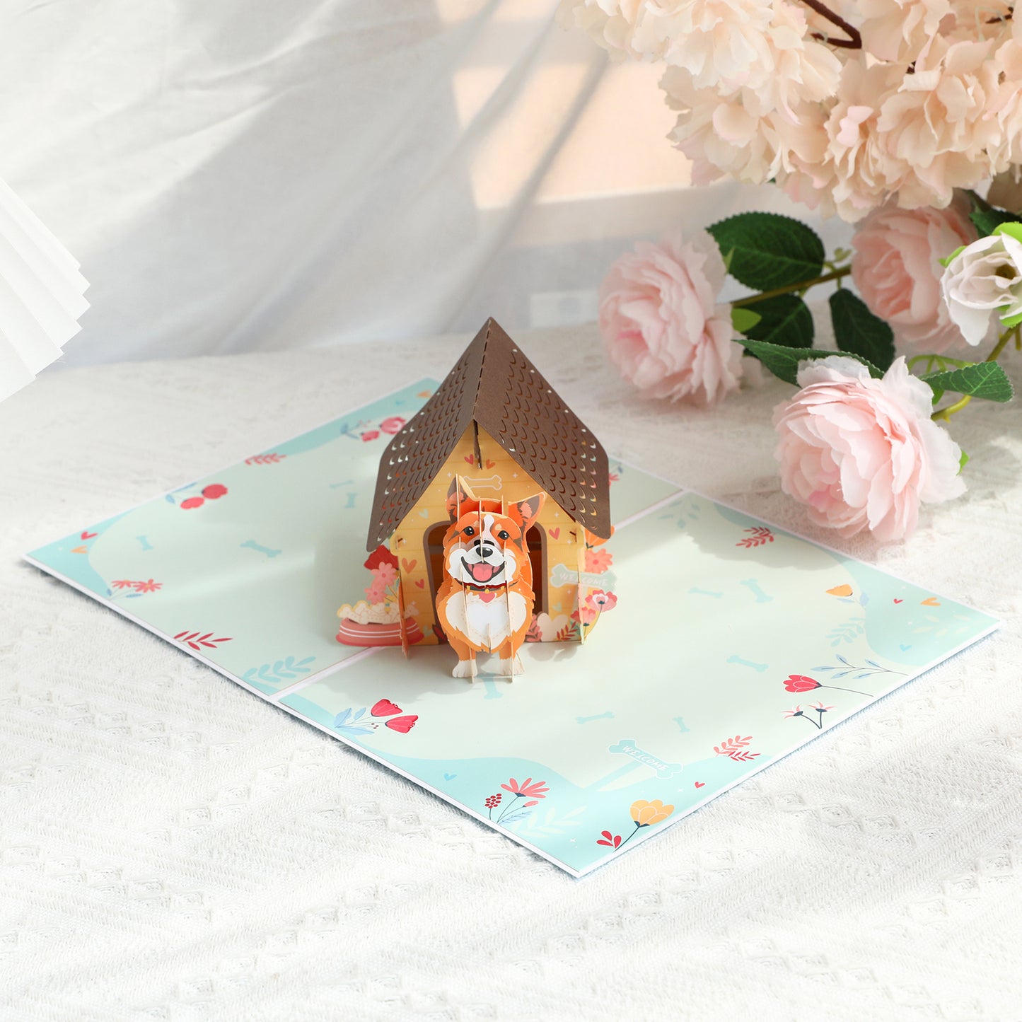 Dog in Doghouse 3D Pop Up Greeting Card - Puppy Pet Birthday Vacation Anniversary Love Mother