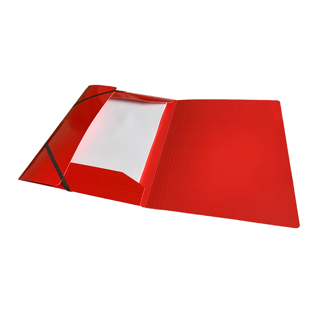 Pack of 12 Janrax A4 Red Laminated Card 3 Flap Folders with Elastic Closure