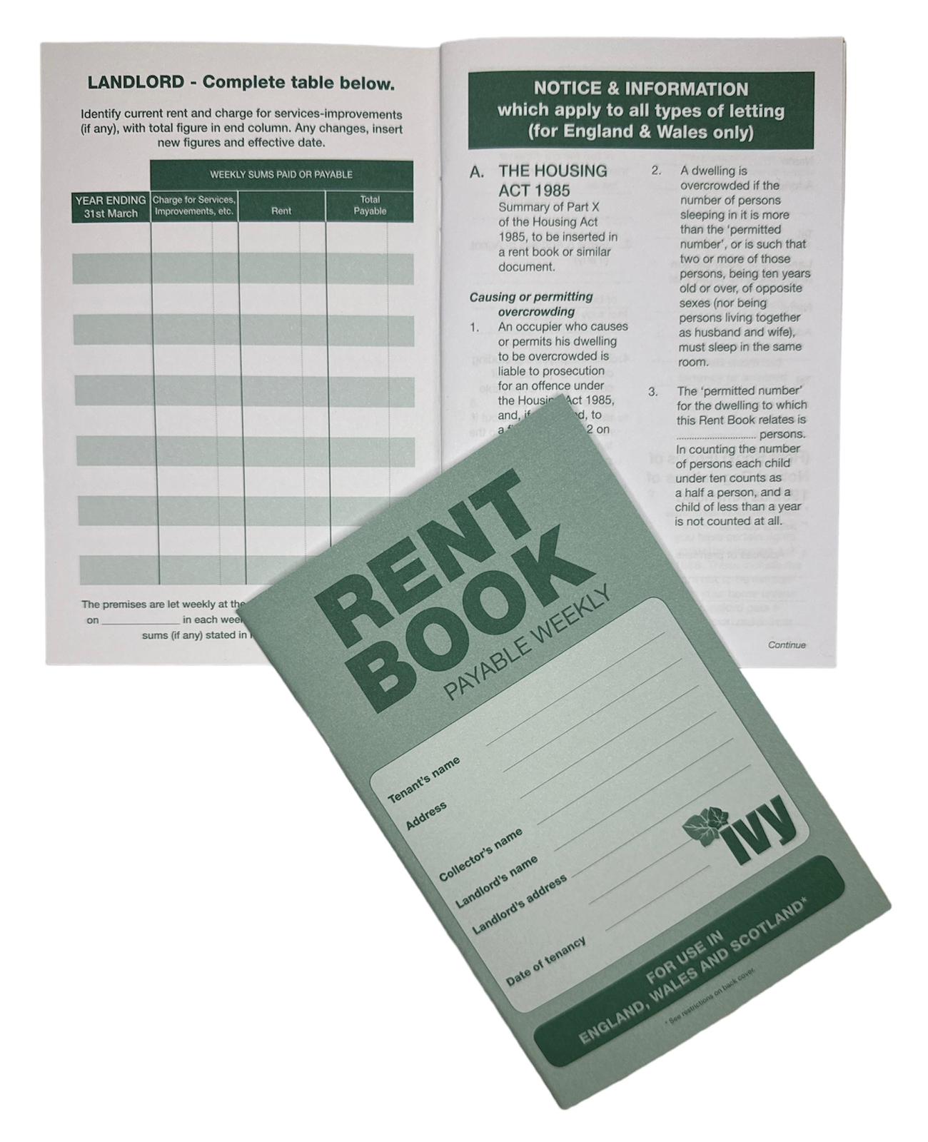 Rent Book For Use in England, Wales & Scotland