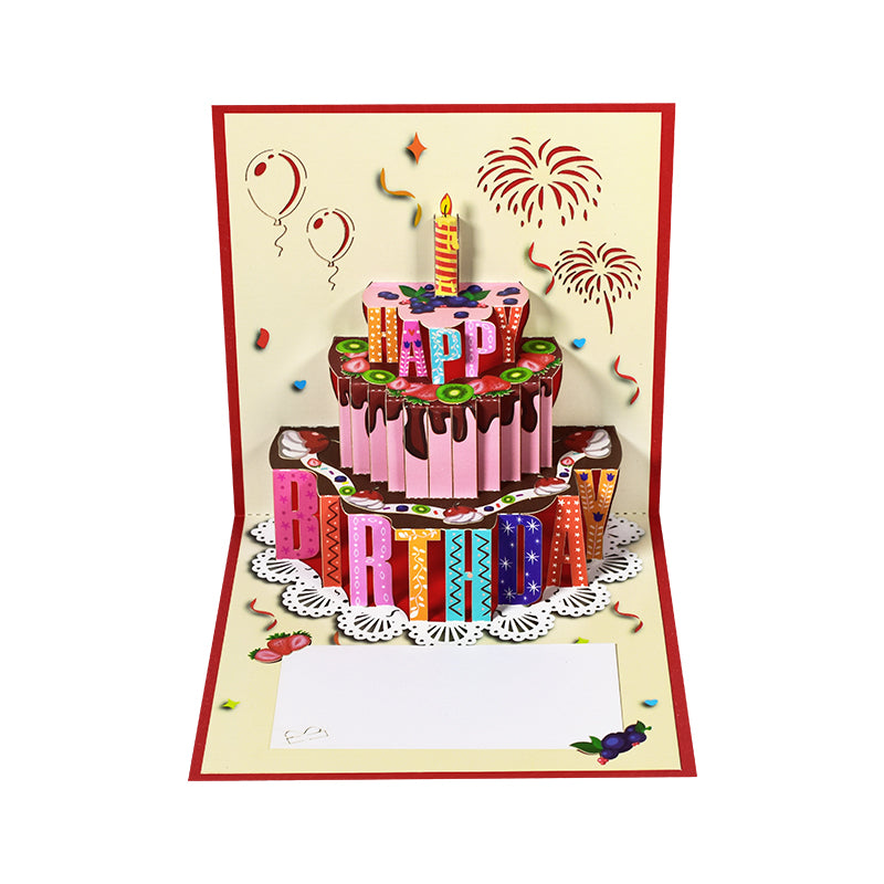 Chocolate Fruit Birthday Cake 3D Pop Up Greeting Card