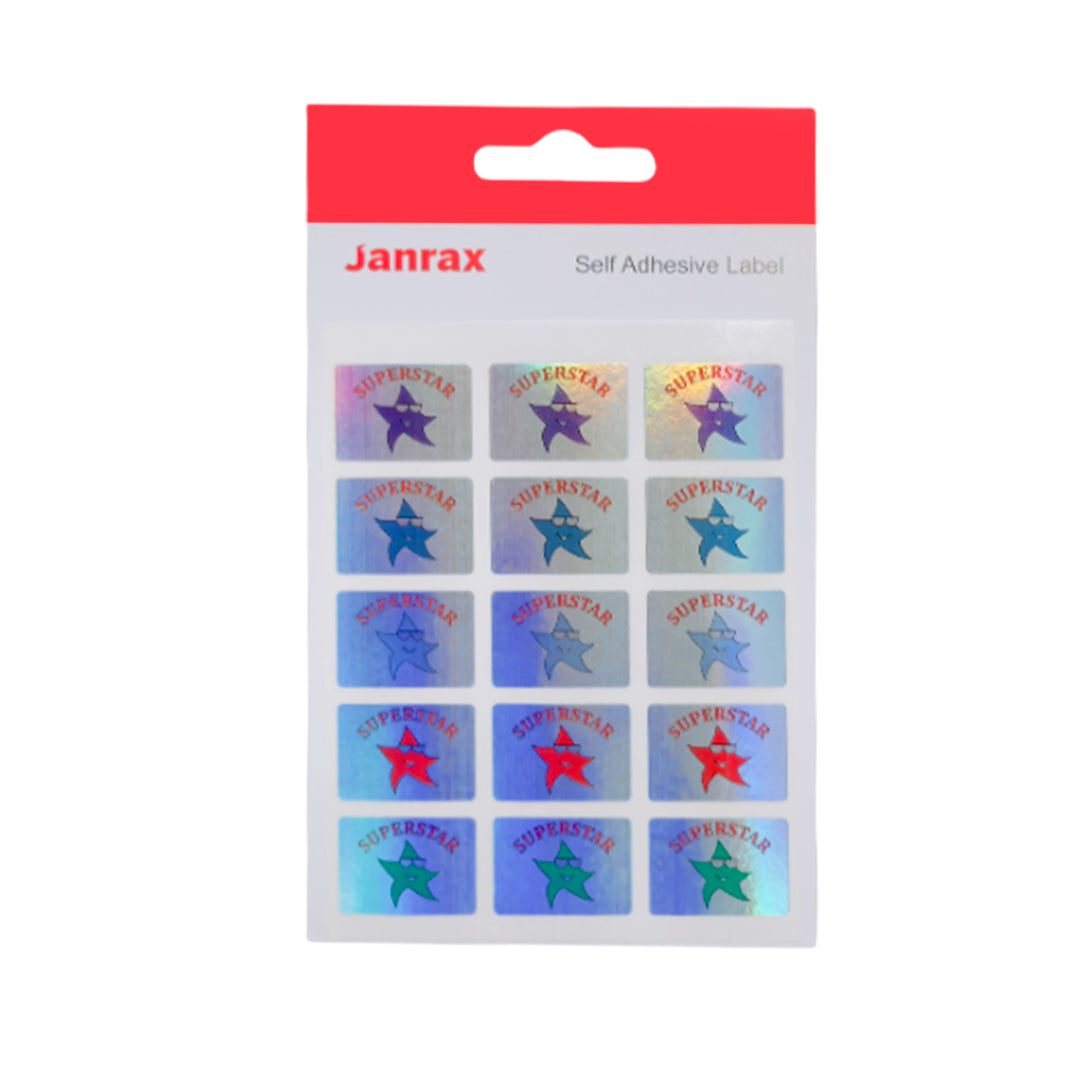 Pack of 30 Superstar Holographic 25x18mm Motivational Self-Adhesive Labels