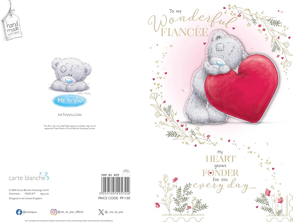 Bear Leaning On Red Heart Luxury Handmade Fiancée Valentine's Day Card
