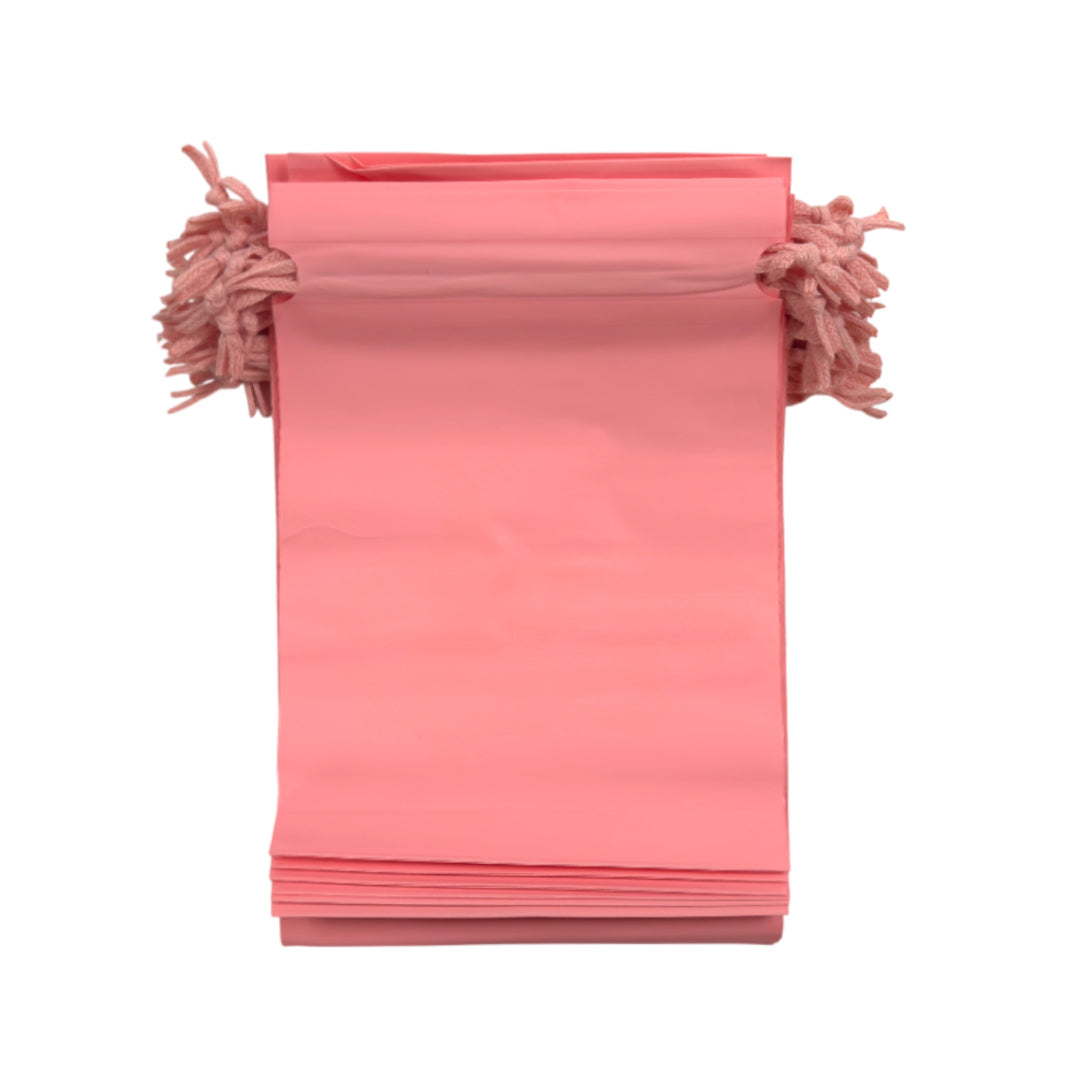 Pack of 25 Pink Coloured 21x29cm PEVA Frosted Drawstring Bags