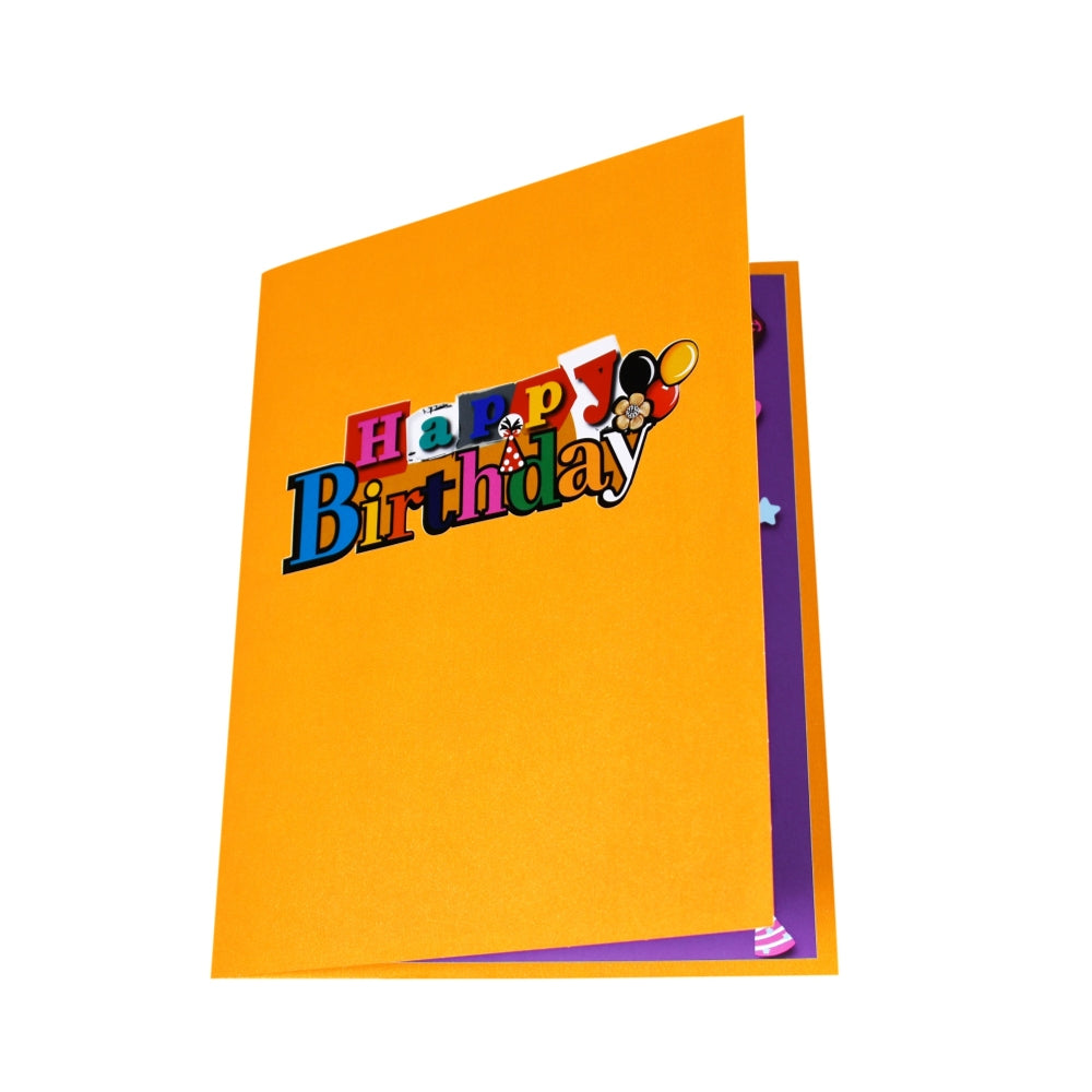 Balloons and Cake Design Purple Party 3D Pop Up Birthday Card