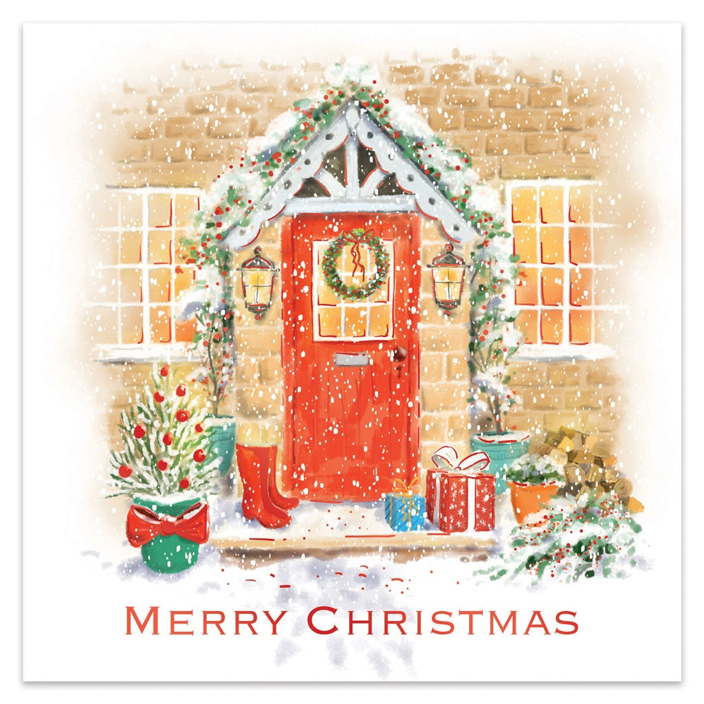 Pack of 12 Front Door Scence Square Christmas Cards With Envelope