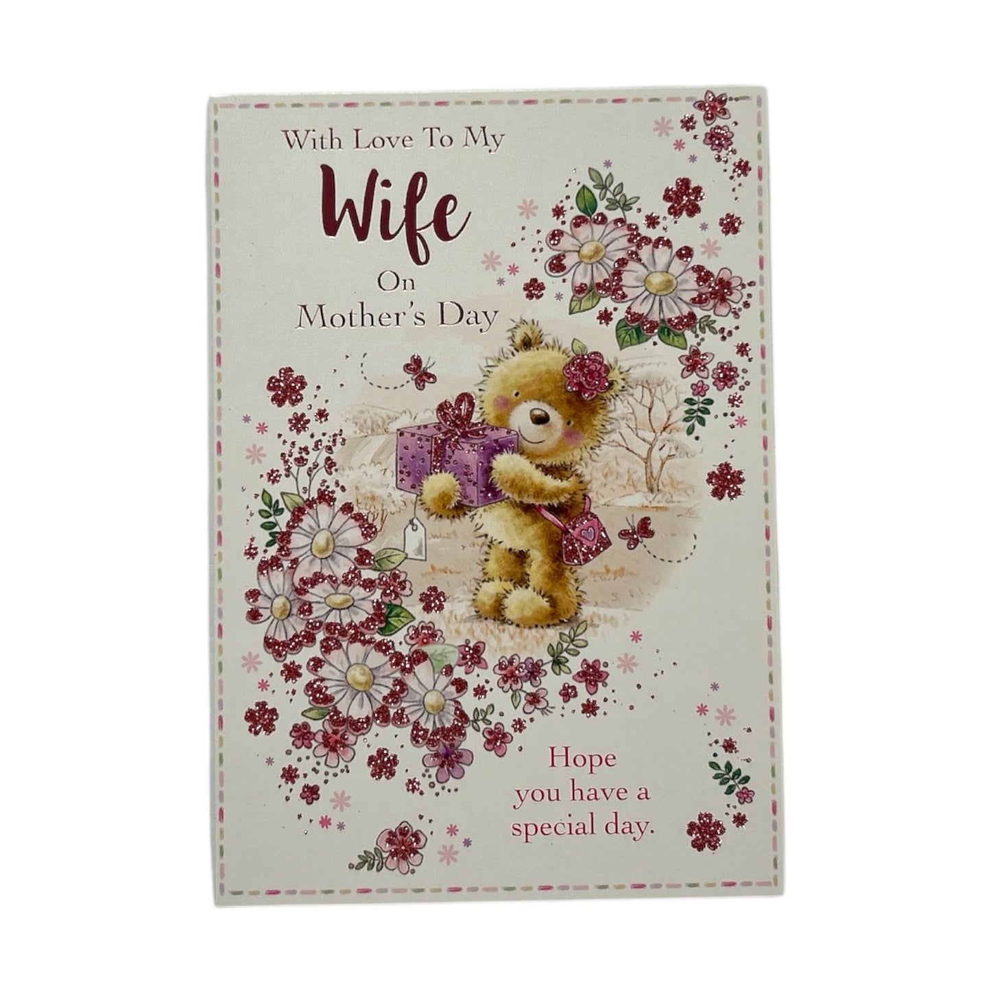 To My Wife Teddy Holding Gift Design Mother's Day Card