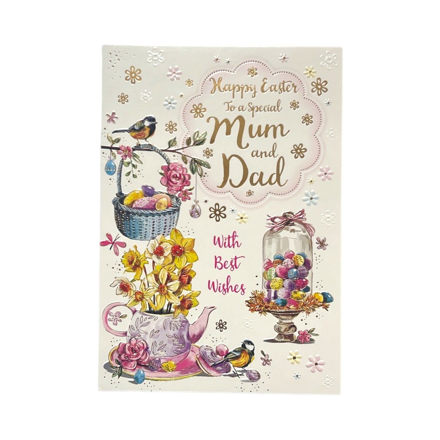 To A Special Mum And Dad Beautiful Flower and Eggs Design Easter Card