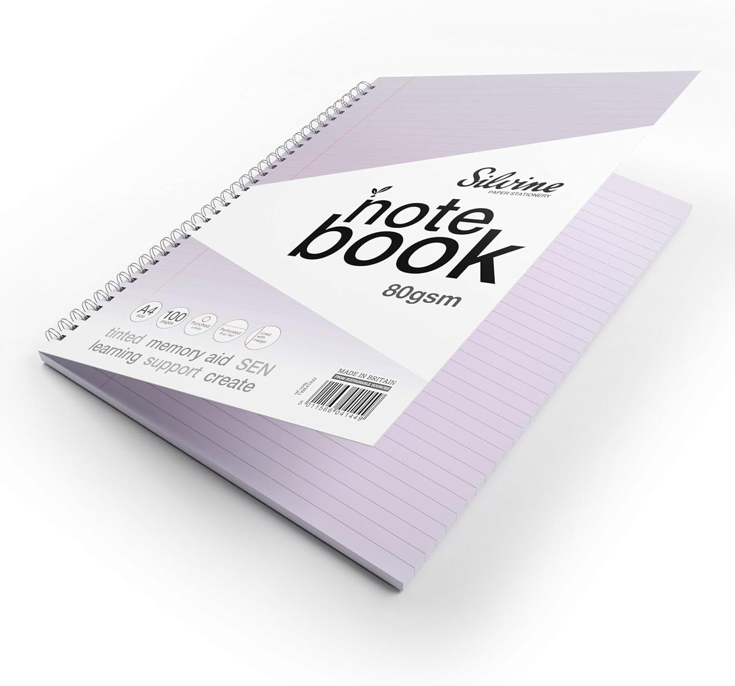 Pack of 3 A4+ 100 Pages Twin Wire SEN Lilac Paper Dyslexia Notebooks - Lined with Margin