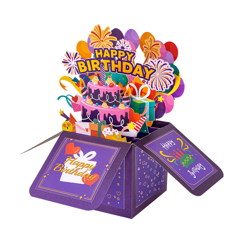 Fireworks Vivid Purple 3D Pop Up Birthday Box Card