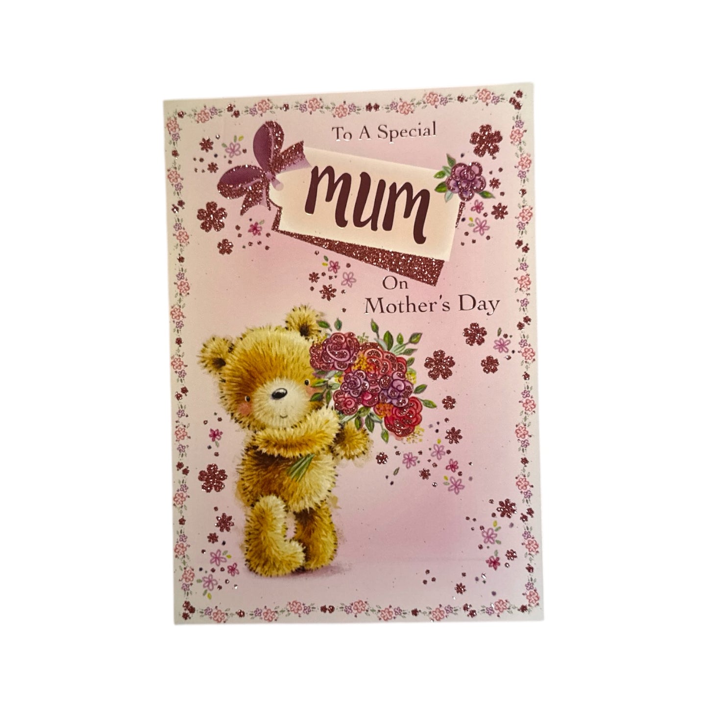 To A Special Mum Teddy Holding Bouquet Design Mother's Day Card