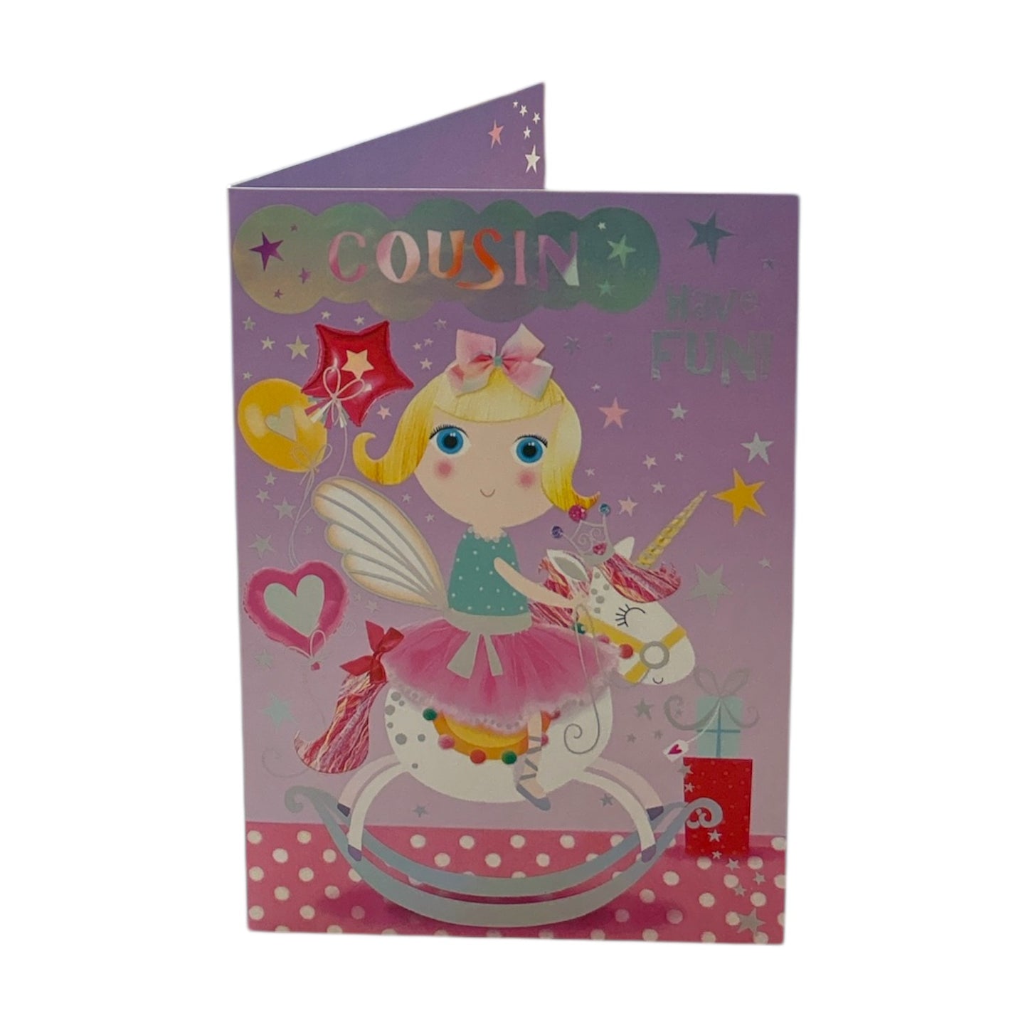 To Cousin Trendy Pops Girl Sitting on Unicorn Juvenile Birthday Card